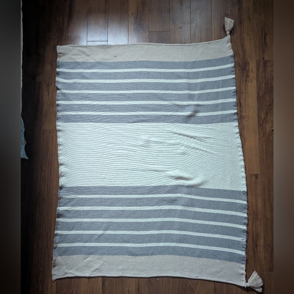 Imani Collective Woven Cotton Throw Blanket Slate/White/Beige Stripes - Picture 4 of 15